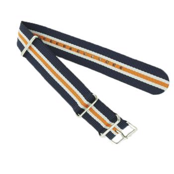 Nato urrem Navy-Hvid-Orange, 18 mm bred, 270 mm lang og med sølv spænde